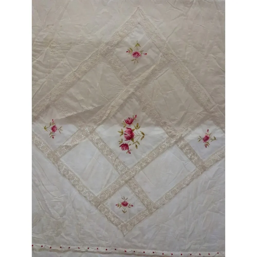 comforter Quilt NEEDS REPAIR shabby chic pink green cream 80